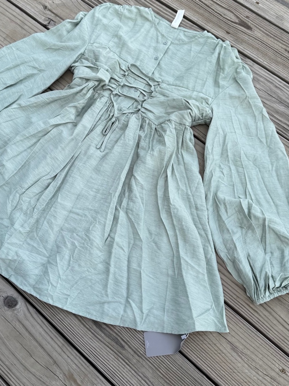 Missguided Sage Green Corset Detail Long Sleeve Smock Mini Dress Size L